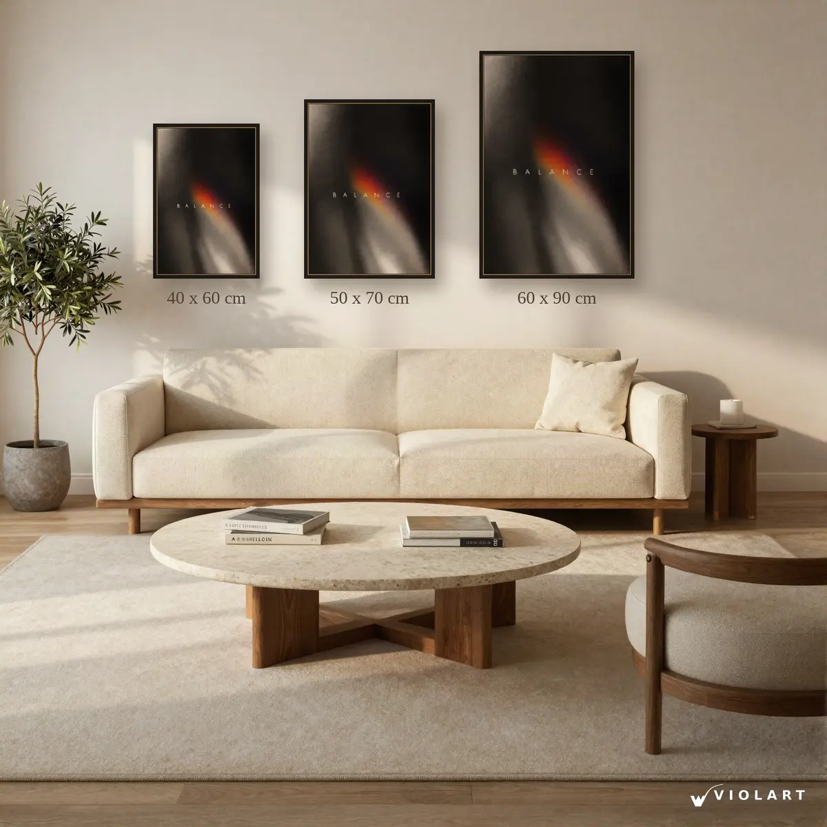 Balance tablosu 40x60, 50x70 ve 60x90 cm ölçü karşılaştırması