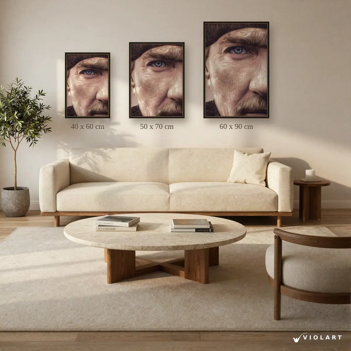 Mavi Bakış tablosu 40x60, 50x70 ve 60x90 cm ölçü karşılaştırması