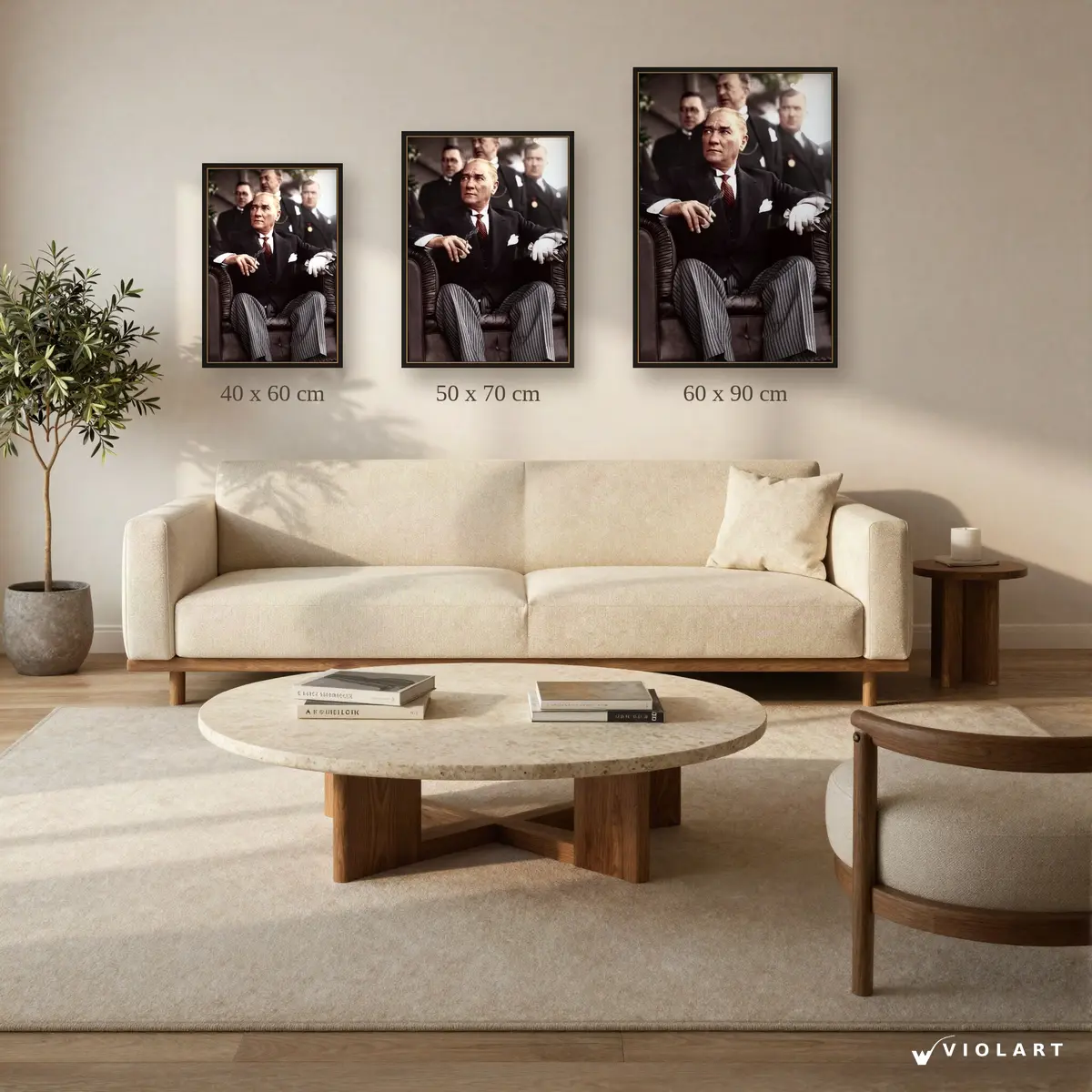 Bir Milletin Lideri tablosu 40x60, 50x70 ve 60x90 cm ölçü karşılaştırması