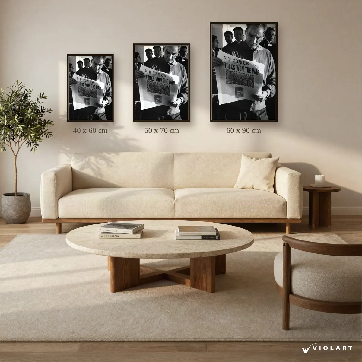 Zaferin Manşeti tablosu 40x60, 50x70 ve 60x90 cm ölçü karşılaştırması