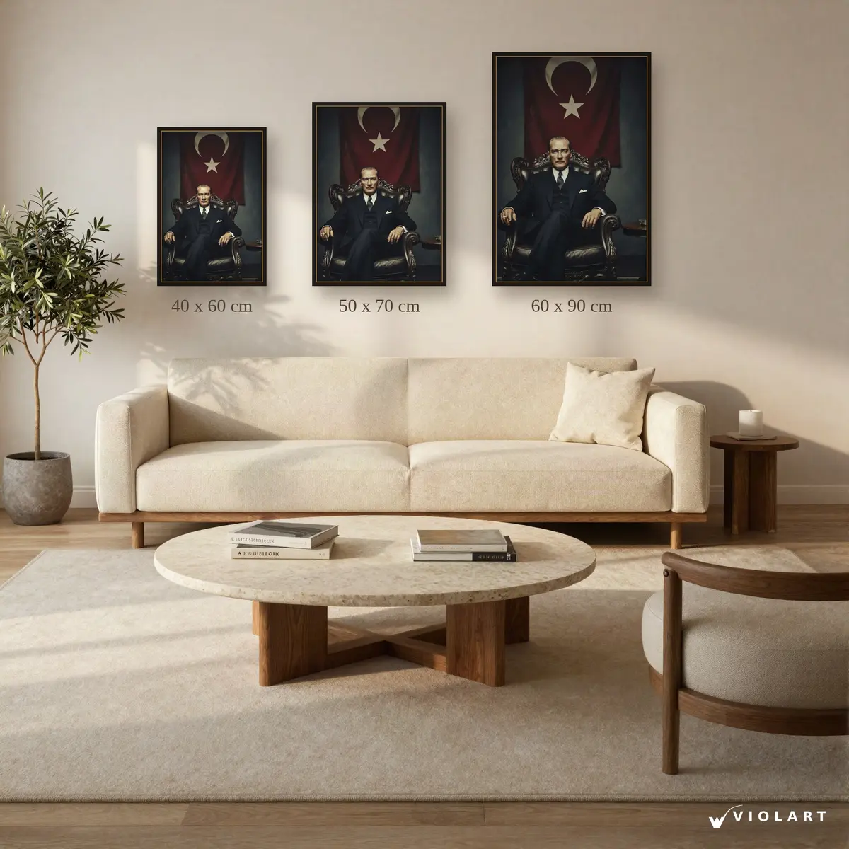 Cumhuriyetin Sarsılmaz Duruşu tablosu 40x60, 50x70 ve 60x90 cm ölçü karşılaştırması