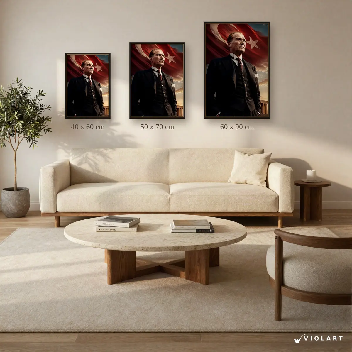 Bayrağın Gölgesinde tablosu 40x60, 50x70 ve 60x90 cm ölçü karşılaştırması