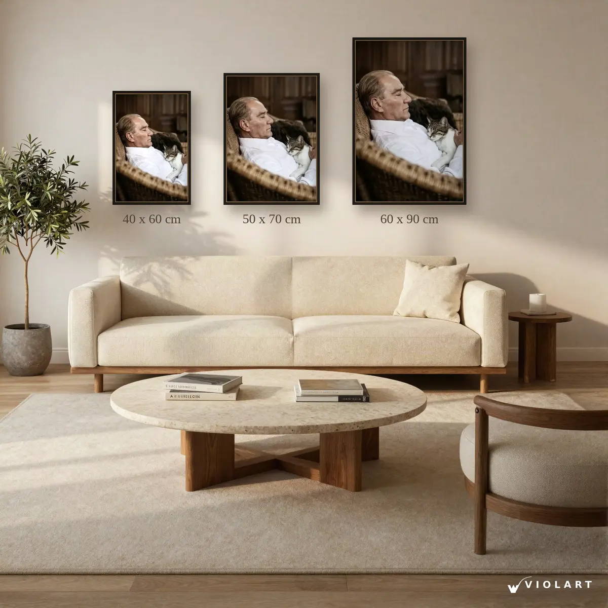 Liderin Sessiz Anı tablosu 40x60, 50x70 ve 60x90 cm ölçü karşılaştırması