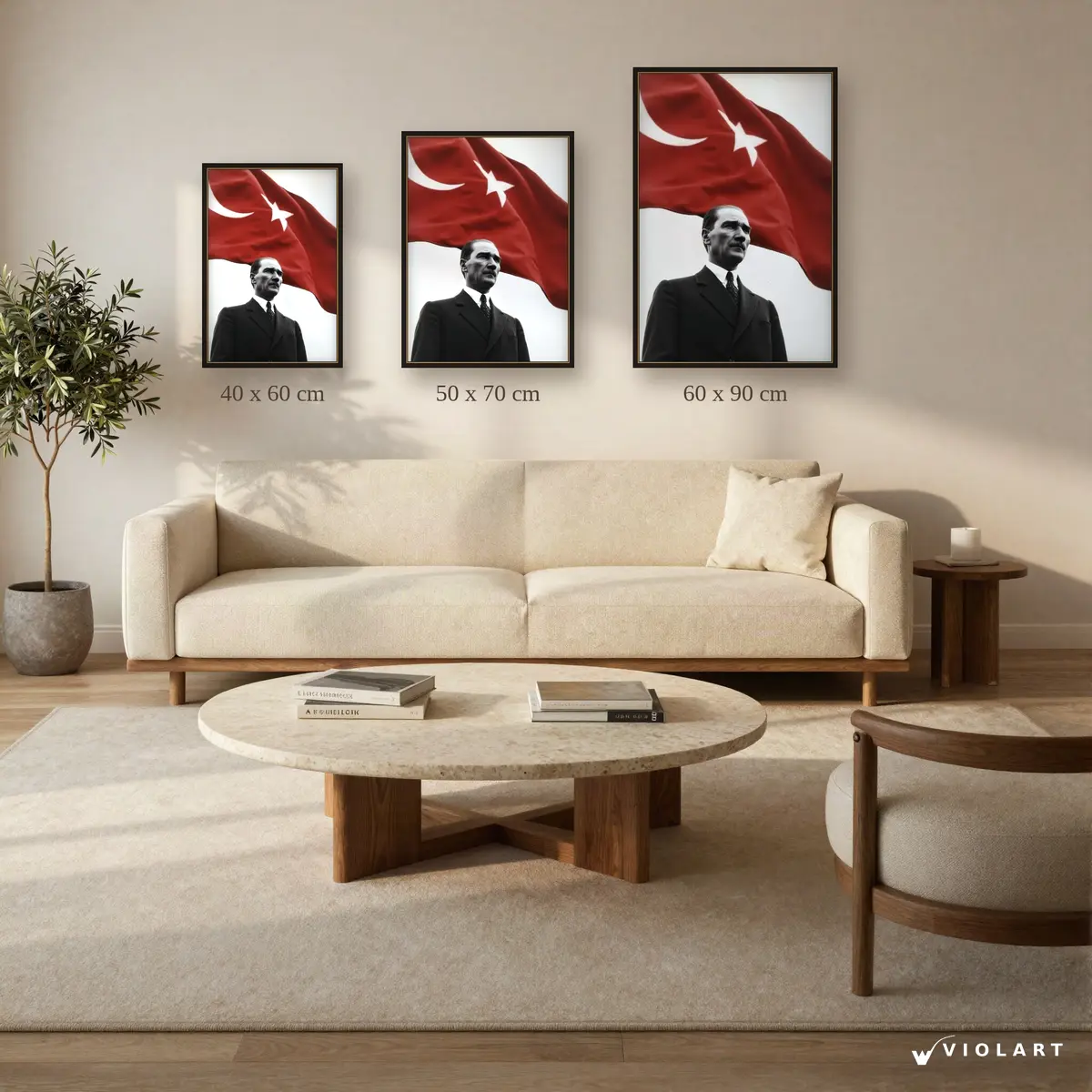 Cumhuriyetin Simgesi tablosu 40x60, 50x70 ve 60x90 cm ölçü karşılaştırması