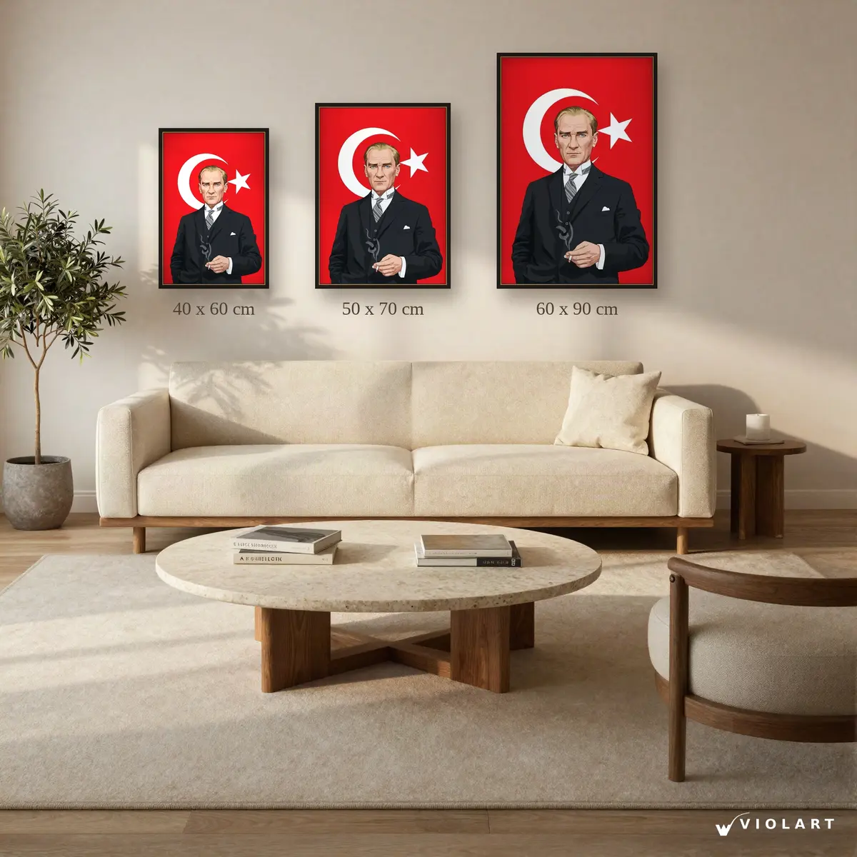 Cumhuriyetin Renkleri tablosu 40x60, 50x70 ve 60x90 cm ölçü karşılaştırması