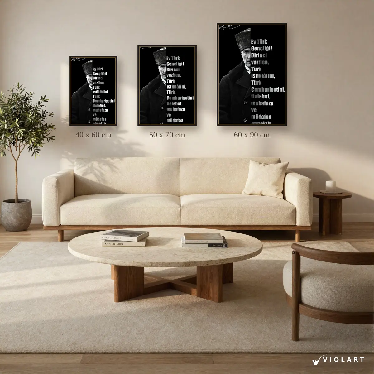 Türk İstiklali tablosu 40x60, 50x70 ve 60x90 cm ölçü karşılaştırması