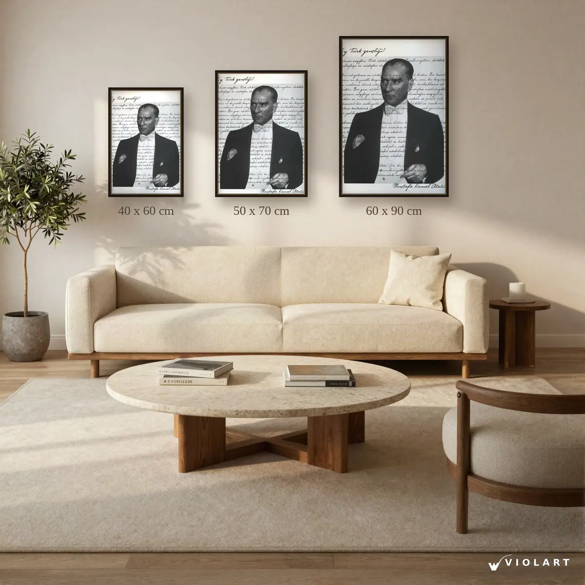 Gençliğe Hitabe tablosu 40x60, 50x70 ve 60x90 cm ölçü karşılaştırması