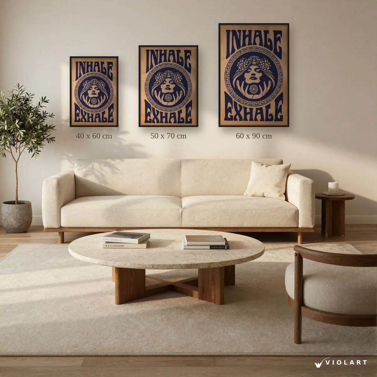 Inhale / Exhale tablosu 40x60, 50x70 ve 60x90 cm ölçü karşılaştırması