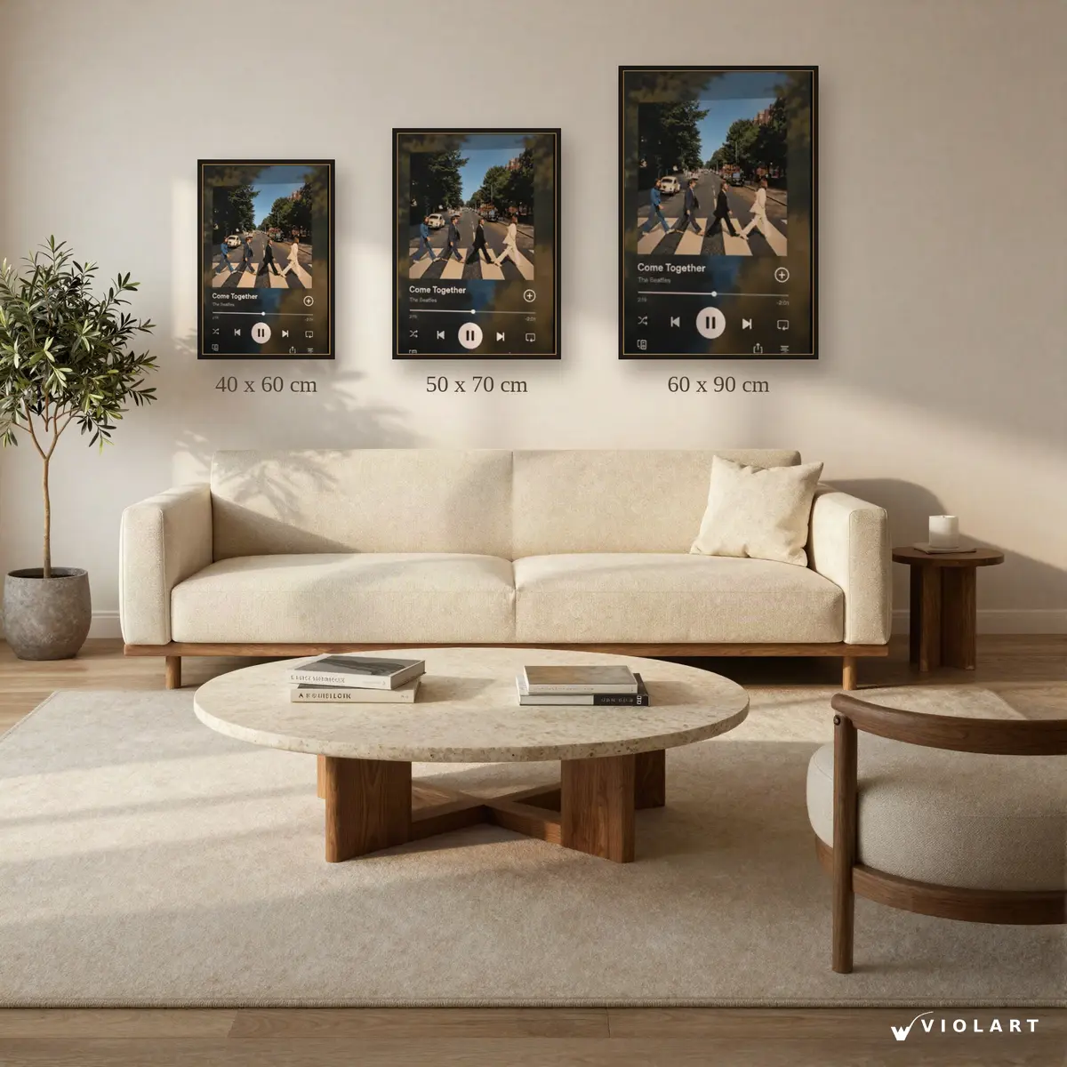 The Beatles - Come Together tablosu 40x60, 50x70 ve 60x90 cm ölçü karşılaştırması