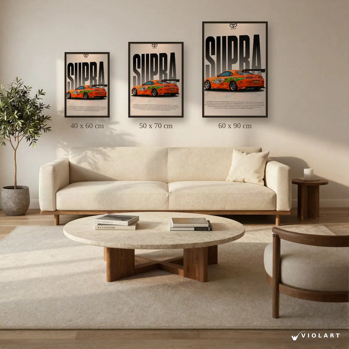Toyota Supra tablosu 40x60, 50x70 ve 60x90 cm ölçü karşılaştırması