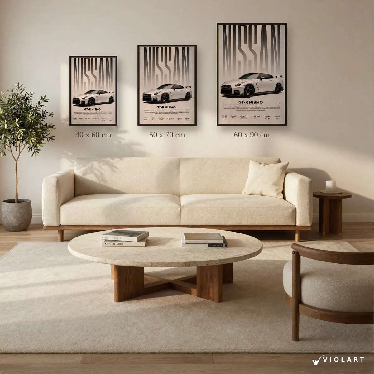 Nissan GT-R35 tablosu 40x60, 50x70 ve 60x90 cm ölçü karşılaştırması