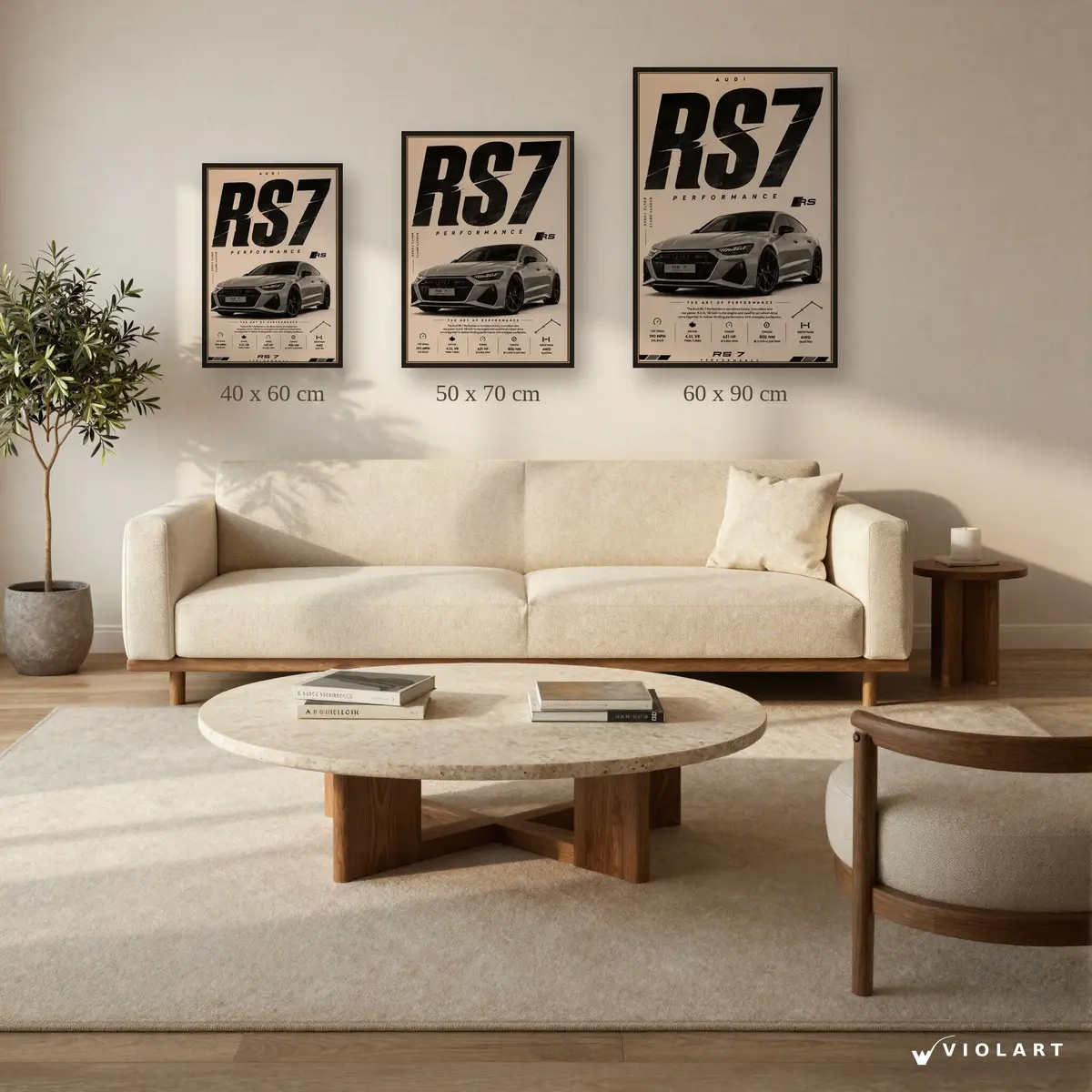 Audi RS7 tablosu 40x60, 50x70 ve 60x90 cm ölçü karşılaştırması