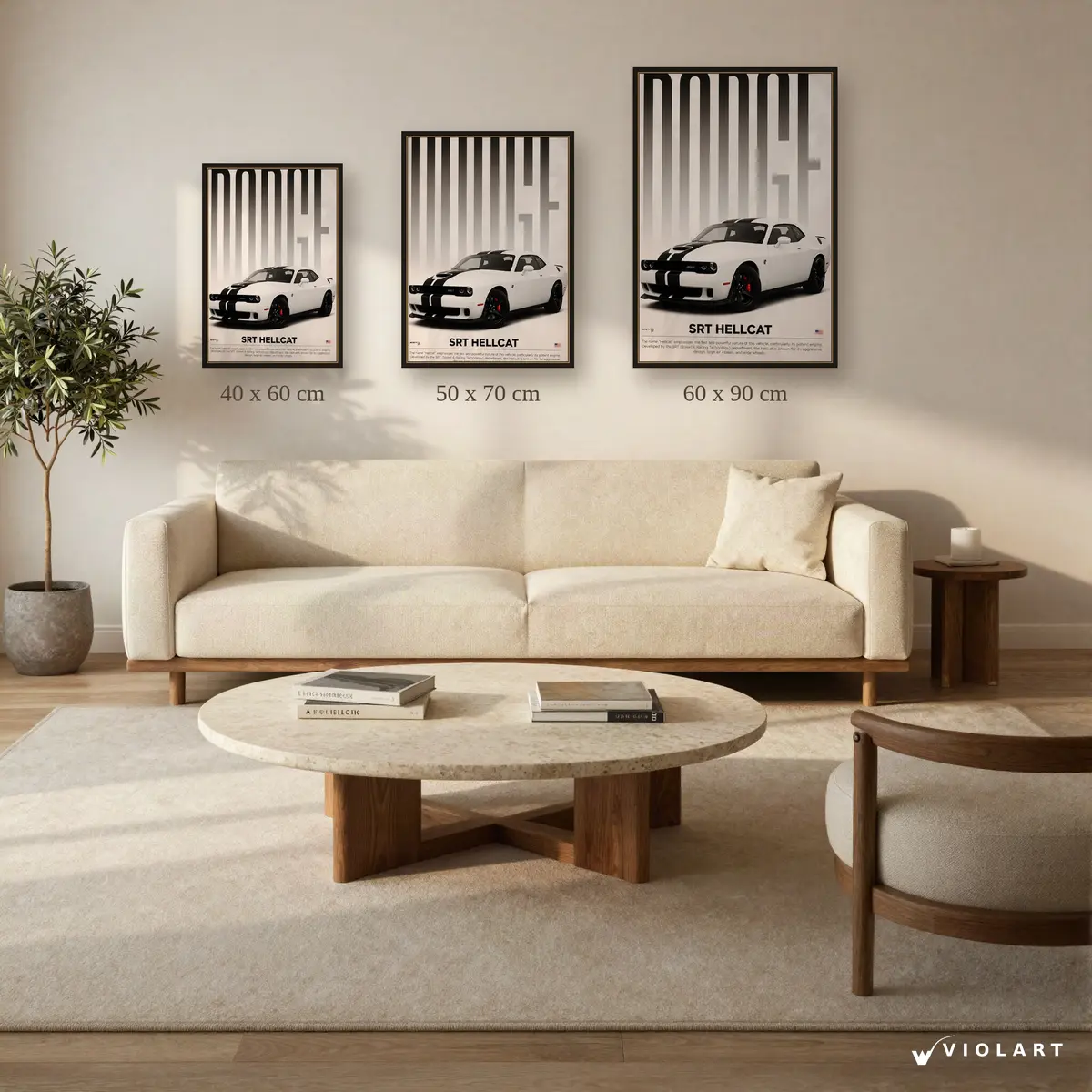 Challenger SRT Hellcat tablosu 40x60, 50x70 ve 60x90 cm ölçü karşılaştırması