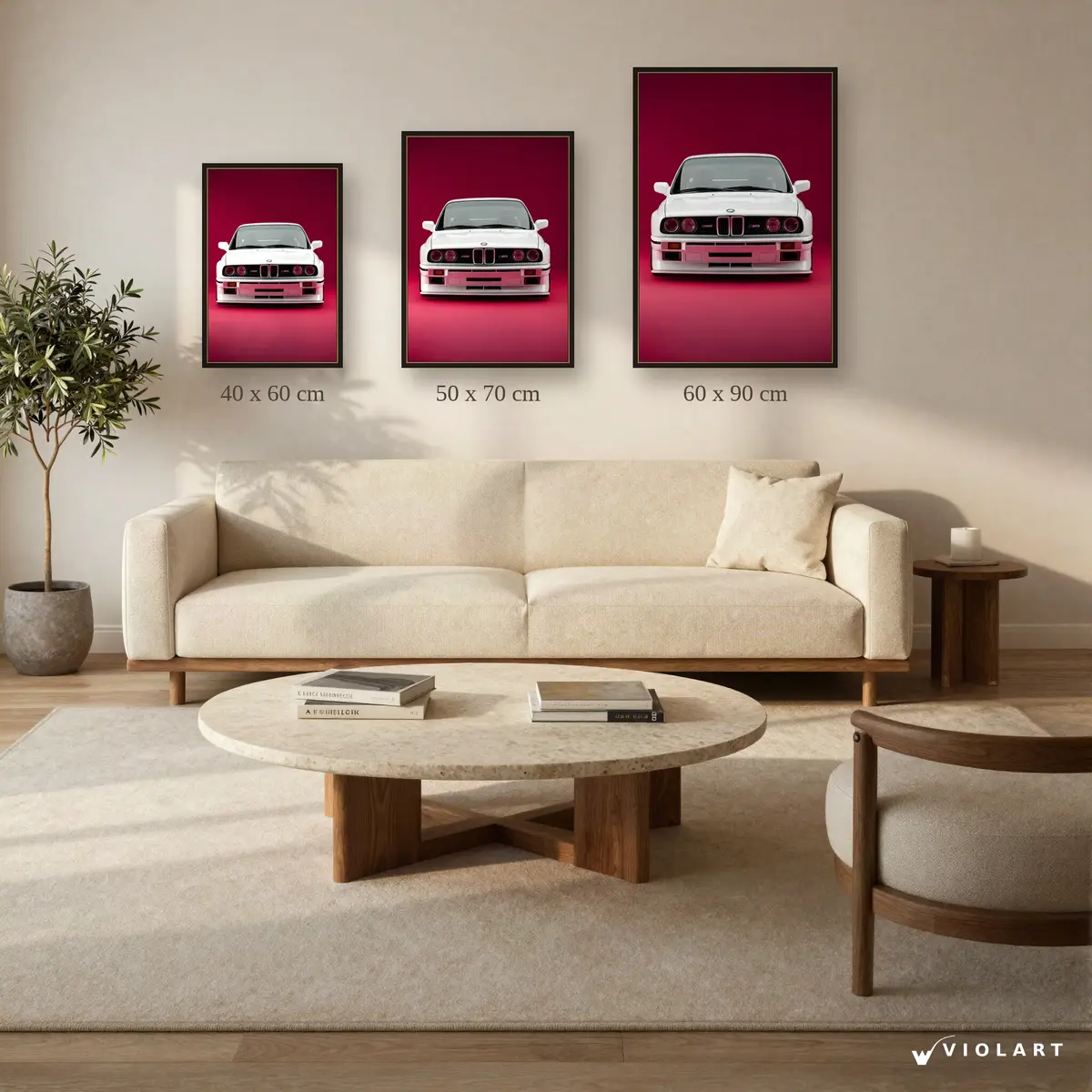 BMW E30 M3 tablosu 40x60, 50x70 ve 60x90 cm ölçü karşılaştırması