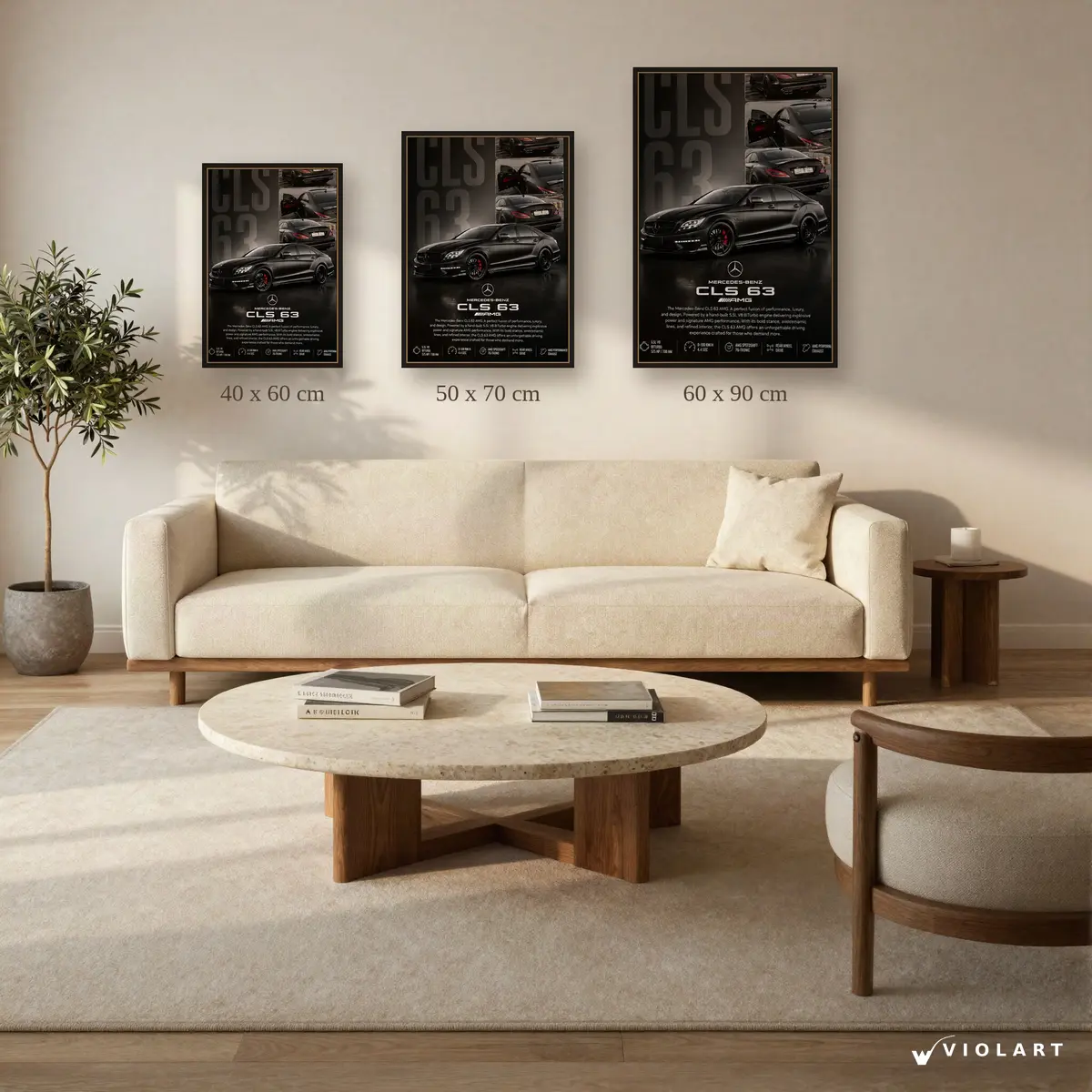 Mercedes-Benz CLS63 tablosu 40x60, 50x70 ve 60x90 cm ölçü karşılaştırması
