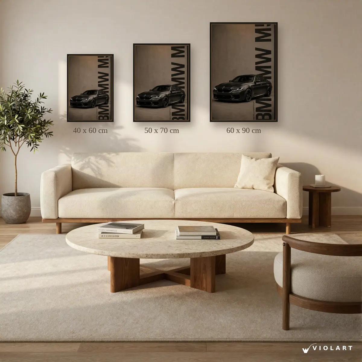 BMW M5 Competition tablosu 40x60, 50x70 ve 60x90 cm ölçü karşılaştırması