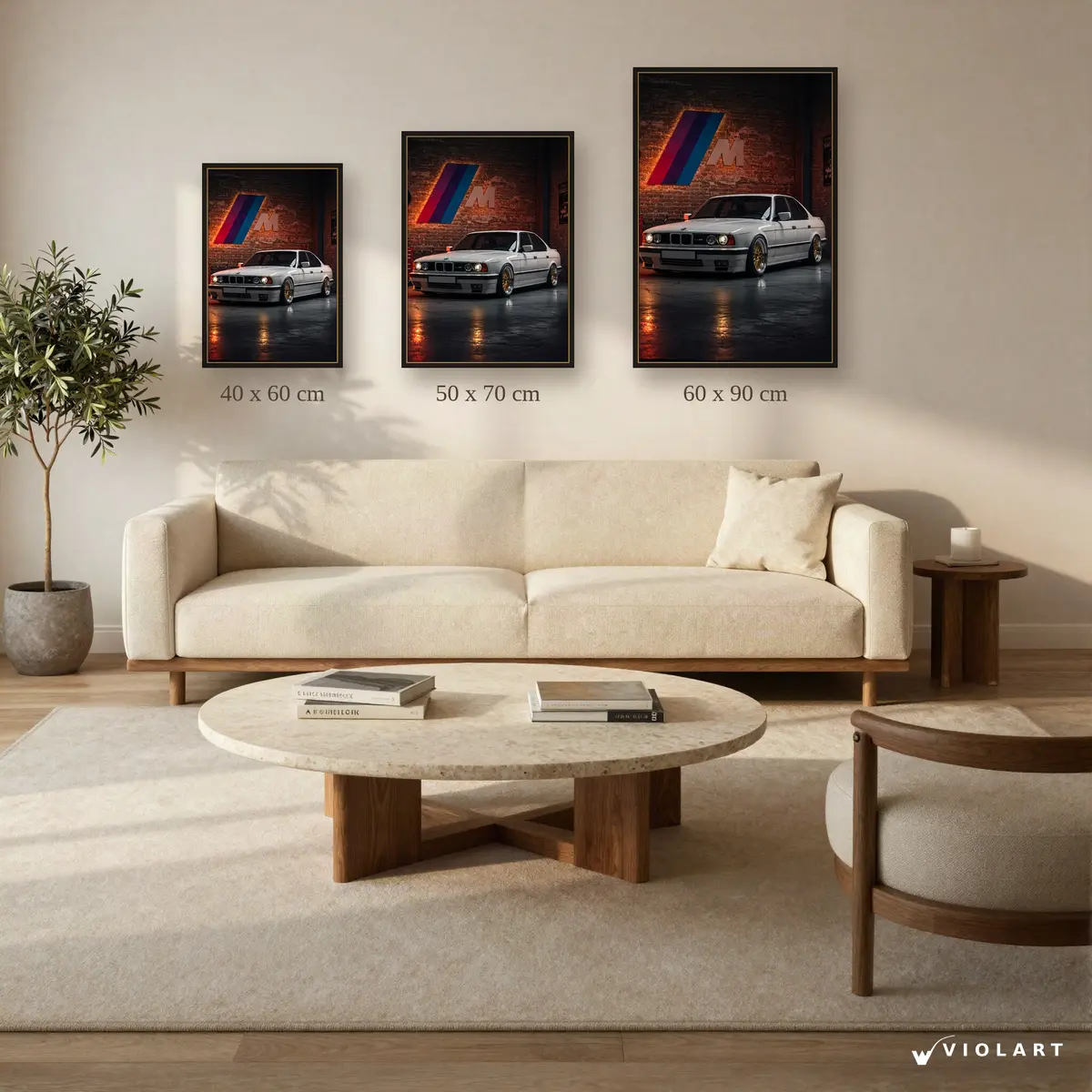 BMW E34 tablosu 40x60, 50x70 ve 60x90 cm ölçü karşılaştırması