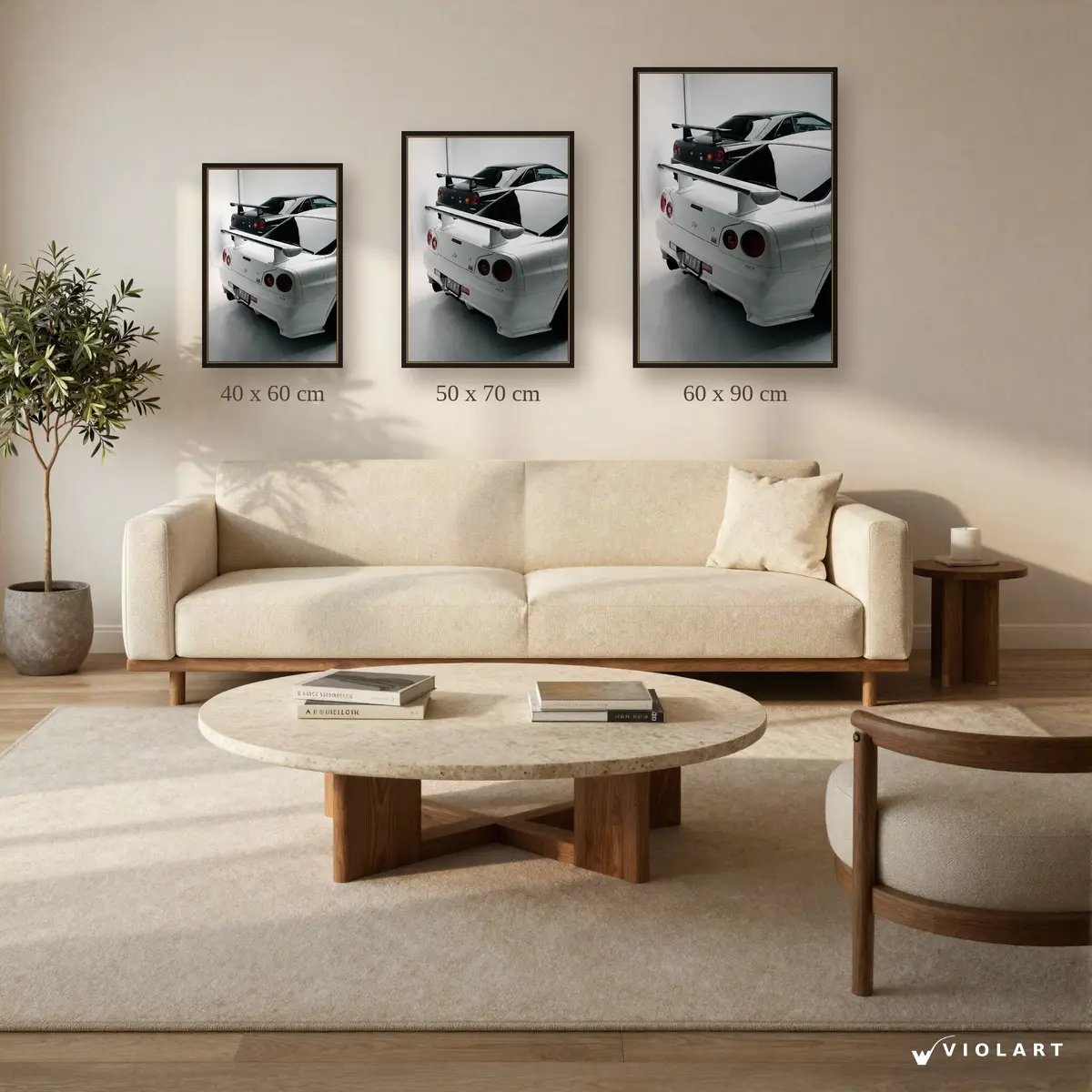 Skyline GT-R34 Duo tablosu 40x60, 50x70 ve 60x90 cm ölçü karşılaştırması