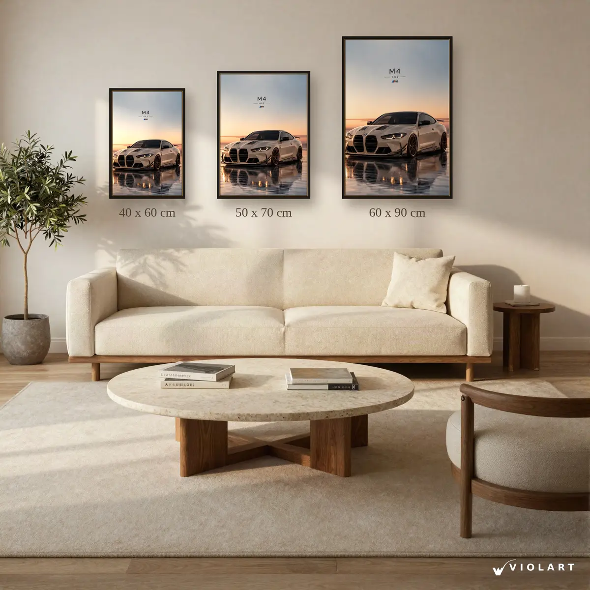 BMW G82 M4 tablosu 40x60, 50x70 ve 60x90 cm ölçü karşılaştırması