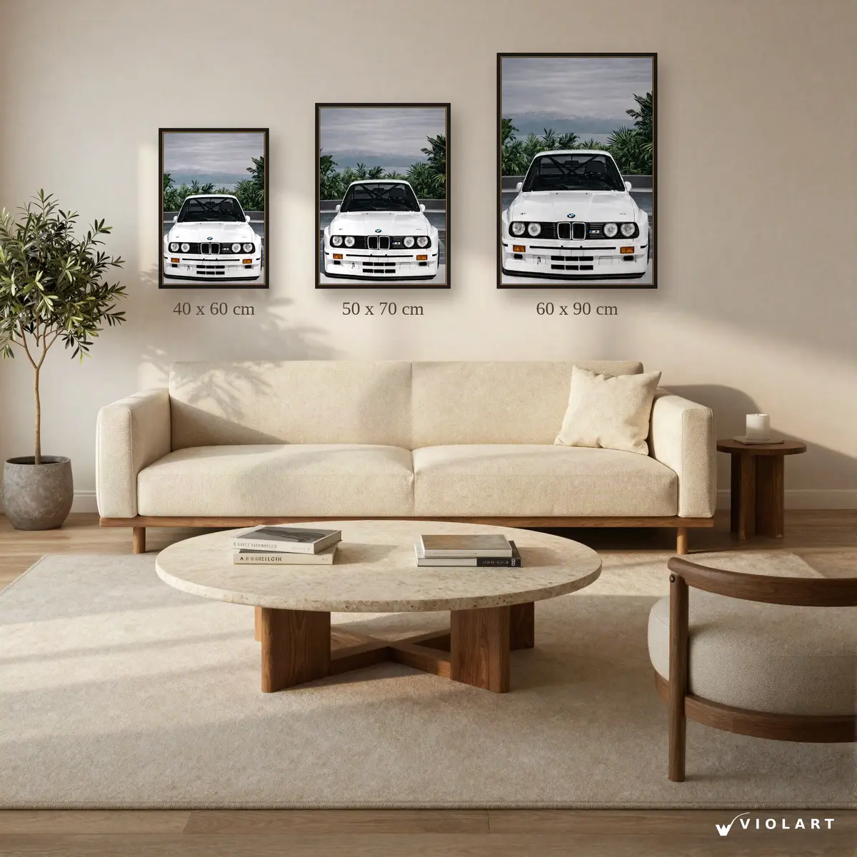 BMW E30 M3 tablosu 40x60, 50x70 ve 60x90 cm ölçü karşılaştırması