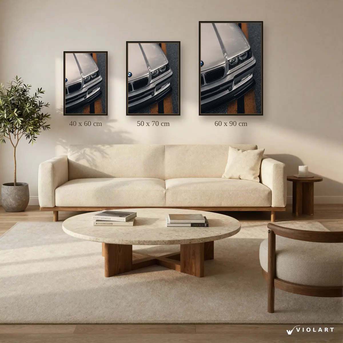 BMW E36 M3 tablosu 40x60, 50x70 ve 60x90 cm ölçü karşılaştırması