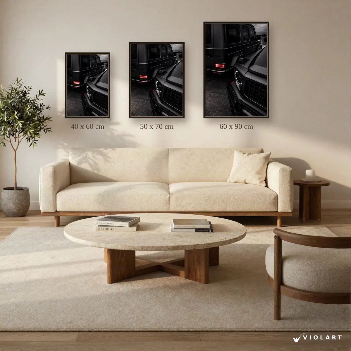 Mercedes-Benz G Serisi Blackout Duo tablosu 40x60, 50x70 ve 60x90 cm ölçü karşılaştırması