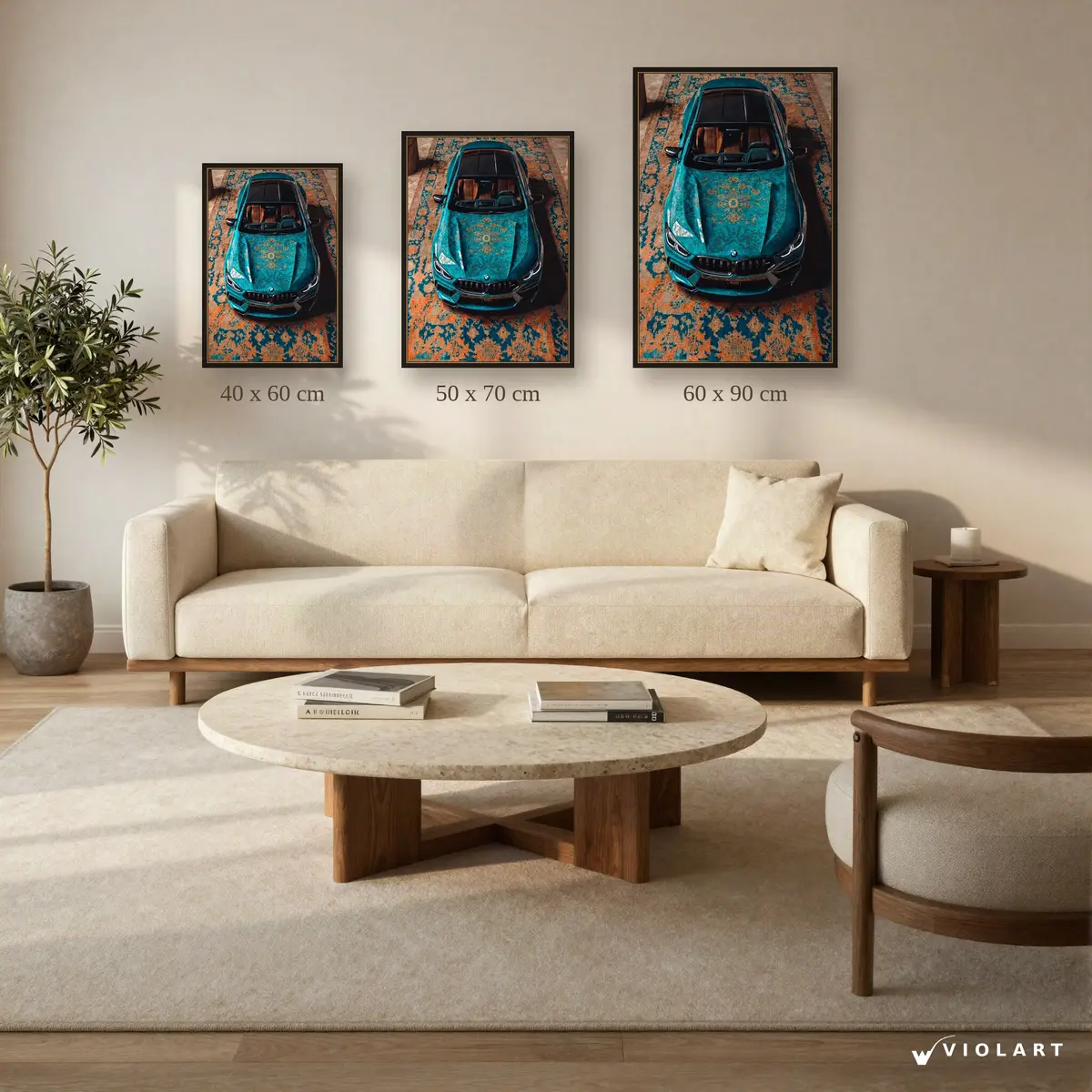 BMW Turkuaz Asalet tablosu 40x60, 50x70 ve 60x90 cm ölçü karşılaştırması