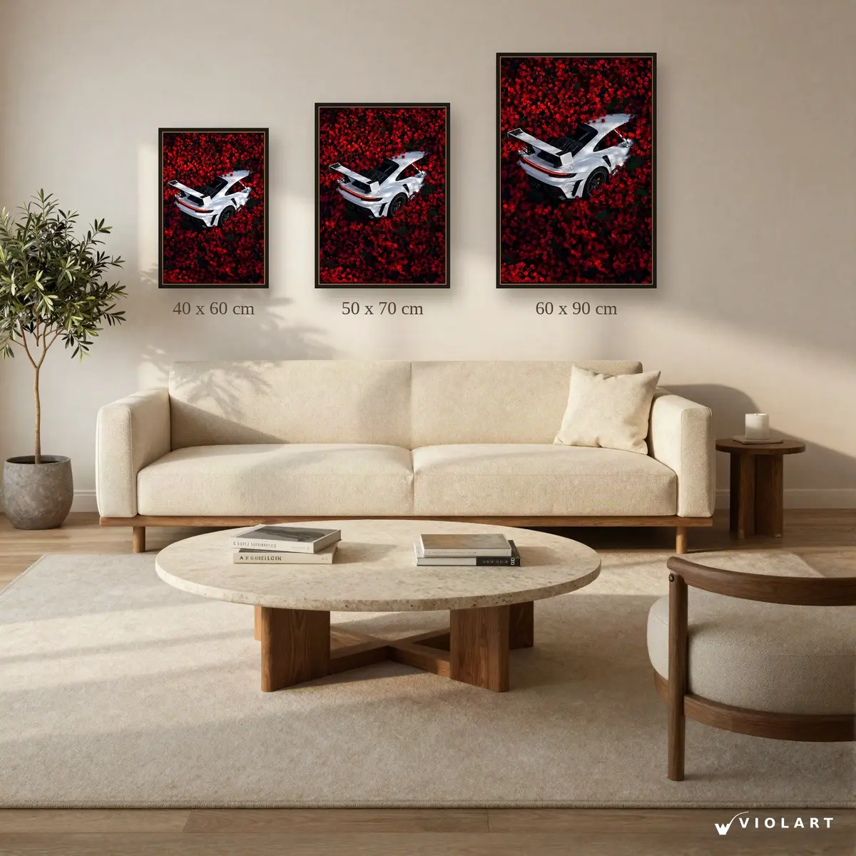 İkonik Porsche tablosu 40x60, 50x70 ve 60x90 cm ölçü karşılaştırması