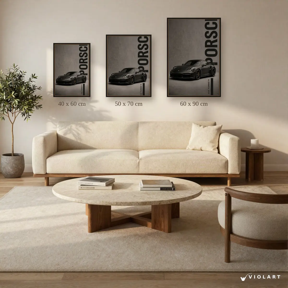 Porsche 911 Turbo S tablosu 40x60, 50x70 ve 60x90 cm ölçü karşılaştırması