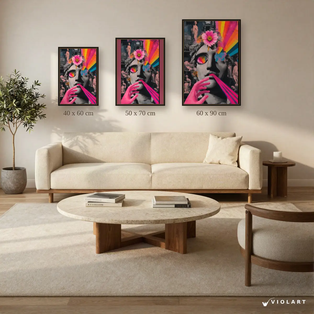 The Beautiful Distortion tablosu 40x60, 50x70 ve 60x90 cm ölçü karşılaştırması