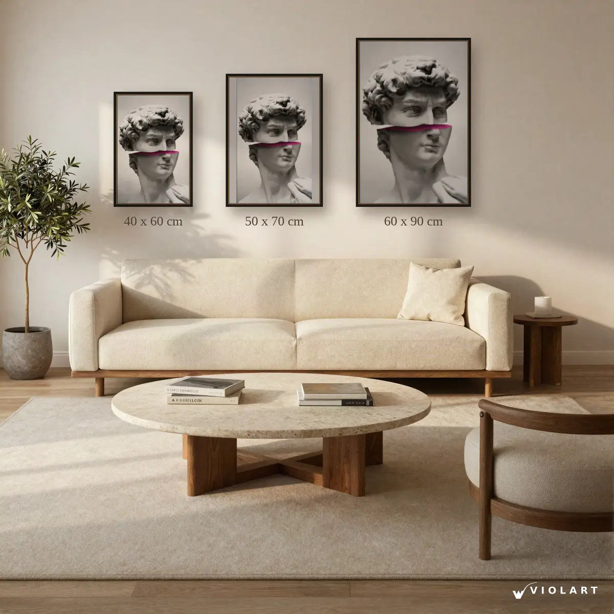 The Silence Between tablosu 40x60, 50x70 ve 60x90 cm ölçü karşılaştırması
