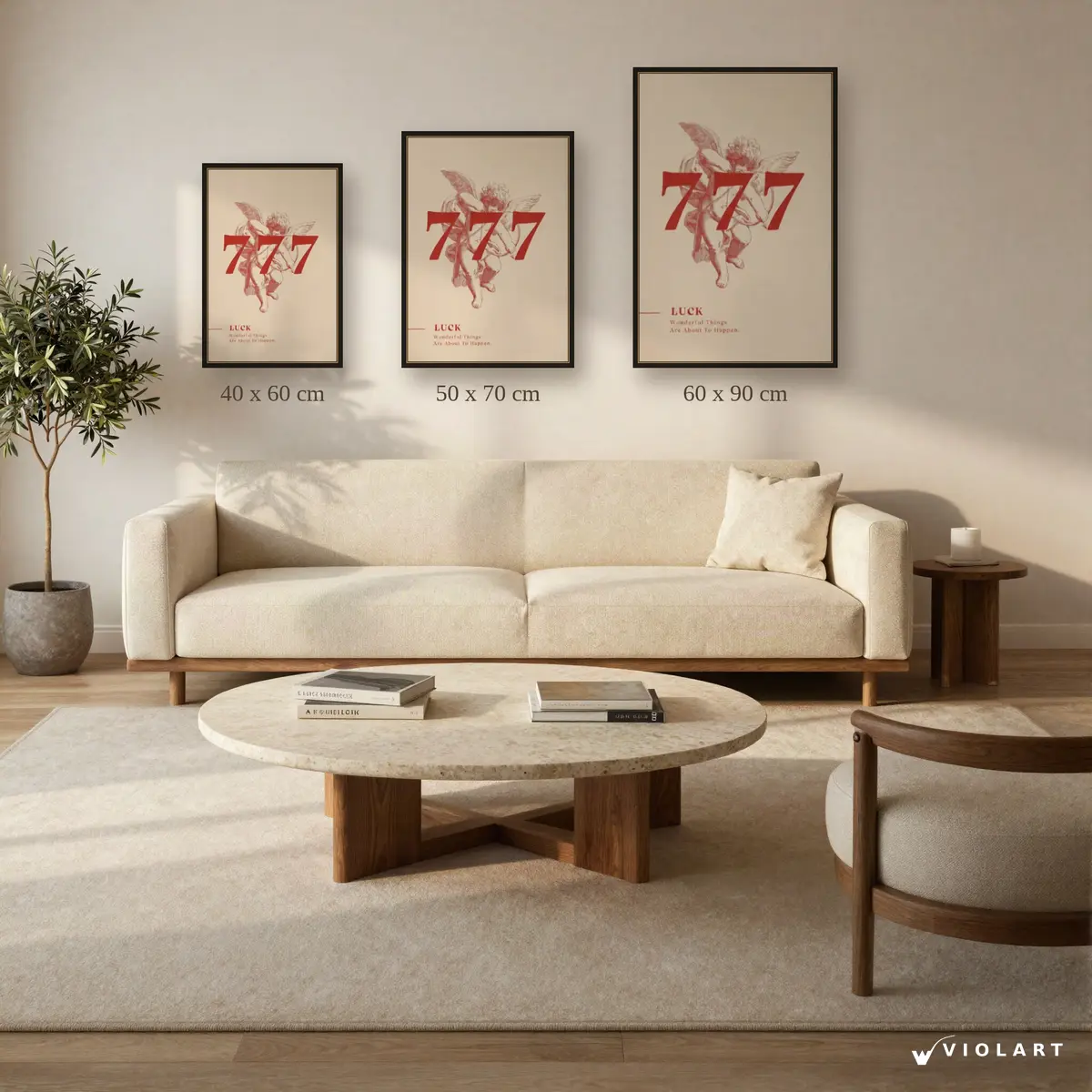 777 Luck tablosu 40x60, 50x70 ve 60x90 cm ölçü karşılaştırması