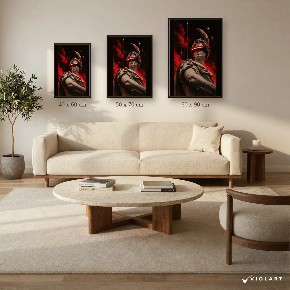 The Red Horizon tablosu 40x60, 50x70 ve 60x90 cm ölçü karşılaştırması