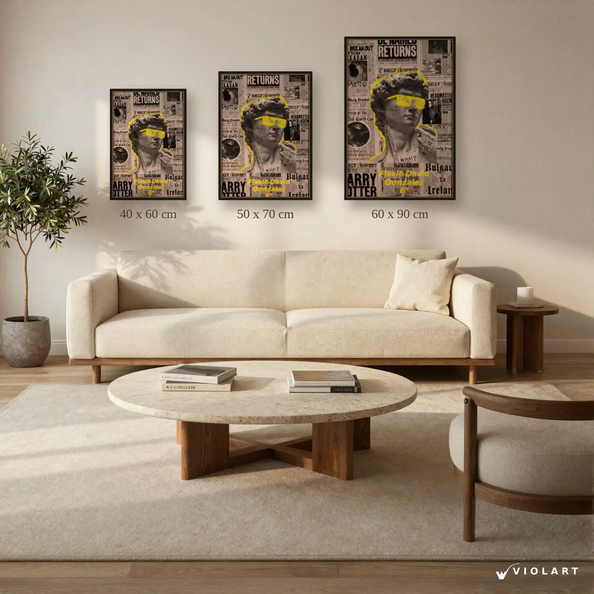 Unfiltered tablosu 40x60, 50x70 ve 60x90 cm ölçü karşılaştırması