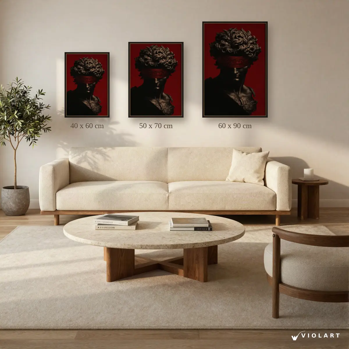 The Art of Silence tablosu 40x60, 50x70 ve 60x90 cm ölçü karşılaştırması