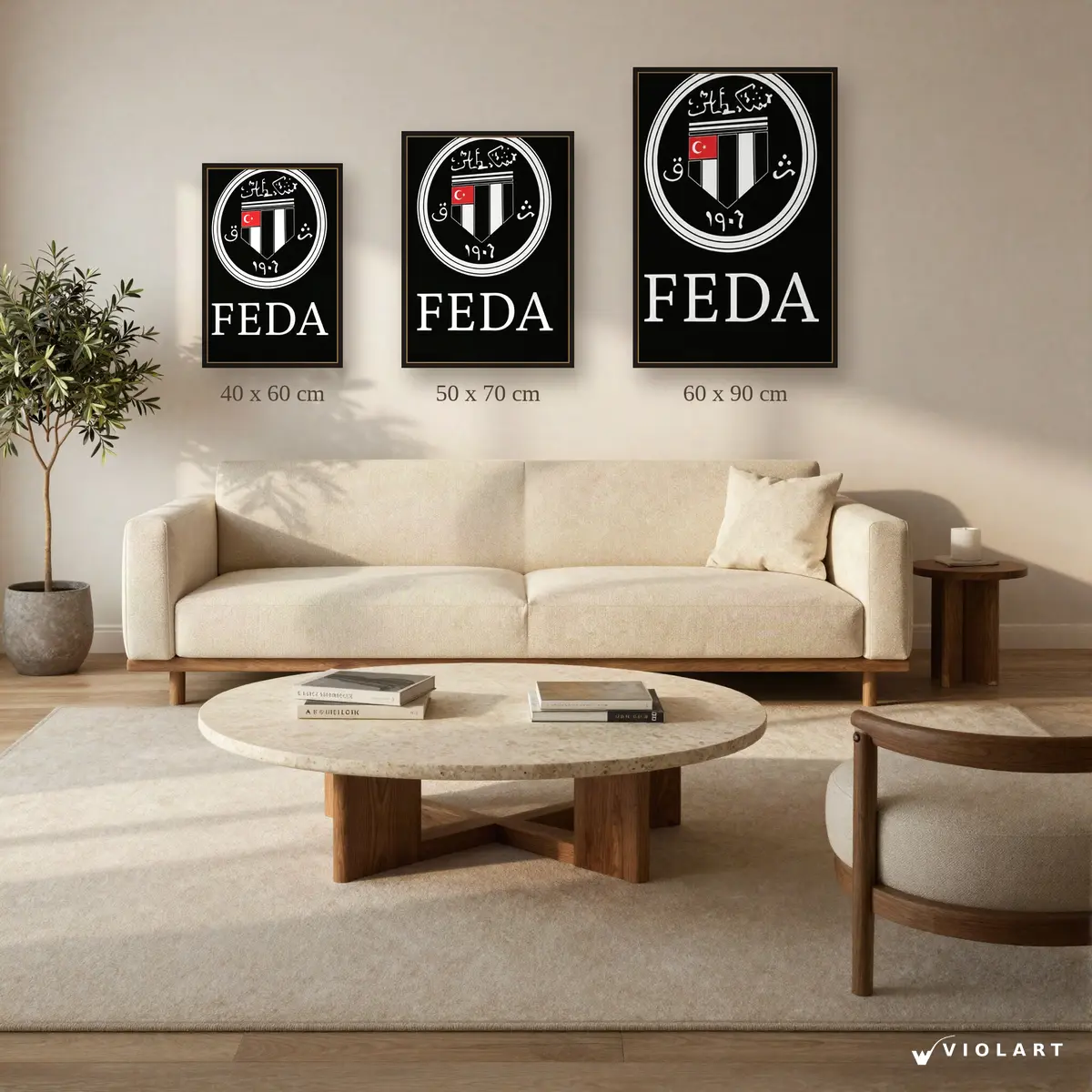 Feda Beşiktaş tablosu 40x60, 50x70 ve 60x90 cm ölçü karşılaştırması