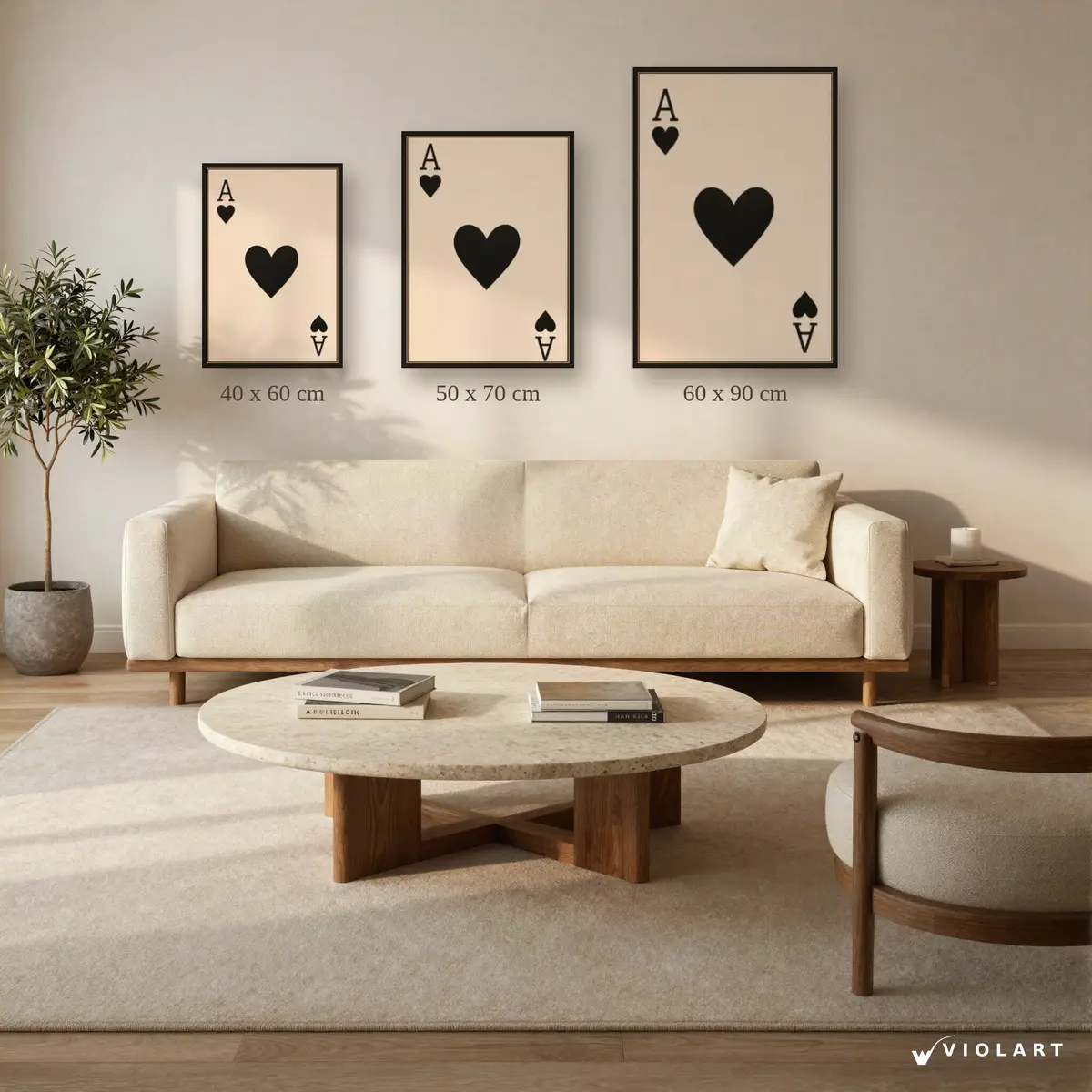 Maça Ası tablosu 40x60, 50x70 ve 60x90 cm ölçü karşılaştırması