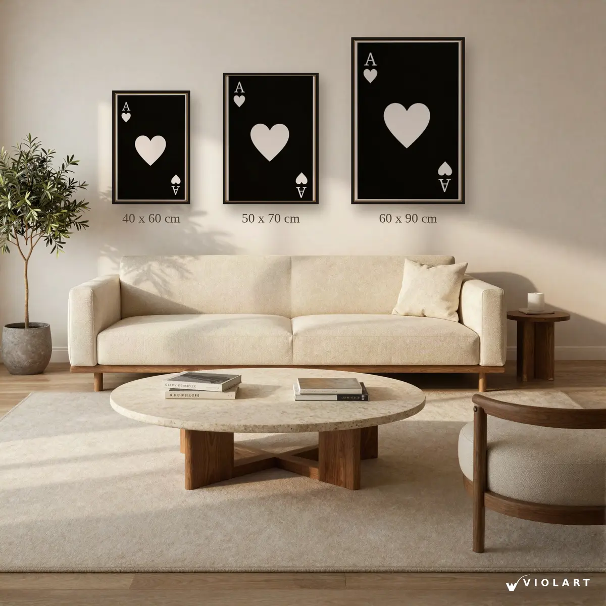 Siyah As tablosu 40x60, 50x70 ve 60x90 cm ölçü karşılaştırması