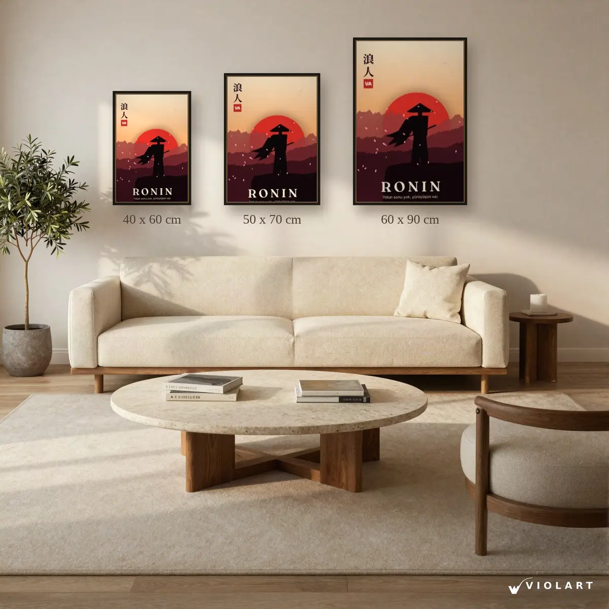 Ronin tablosu 40x60, 50x70 ve 60x90 cm ölçü karşılaştırması