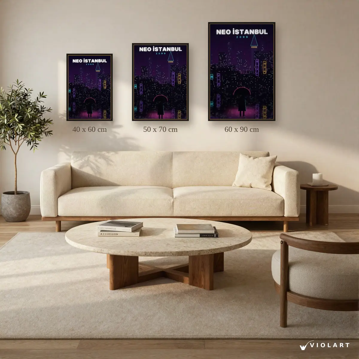 Neo İstanbul tablosu 40x60, 50x70 ve 60x90 cm ölçü karşılaştırması