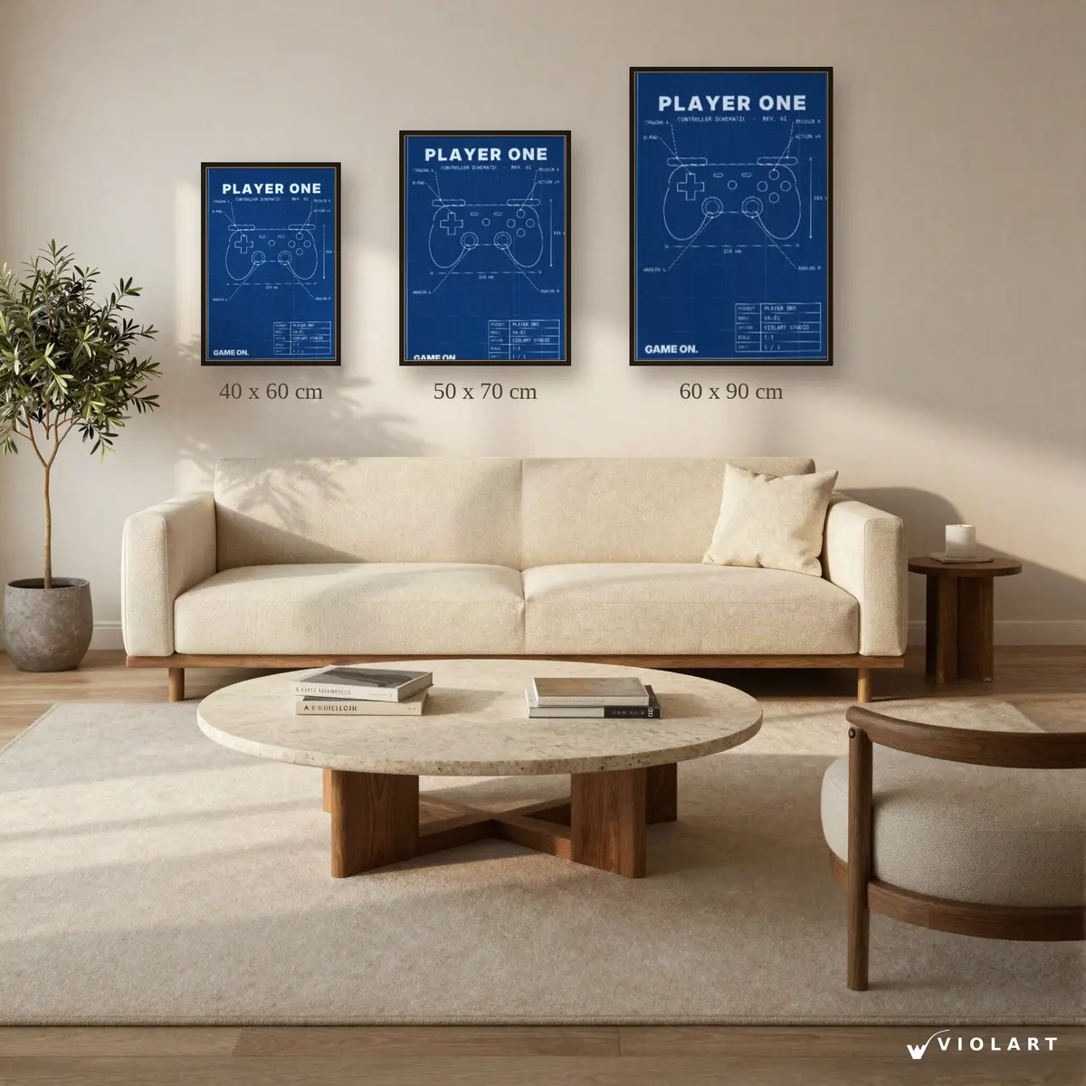 Player One tablosu 40x60, 50x70 ve 60x90 cm ölçü karşılaştırması