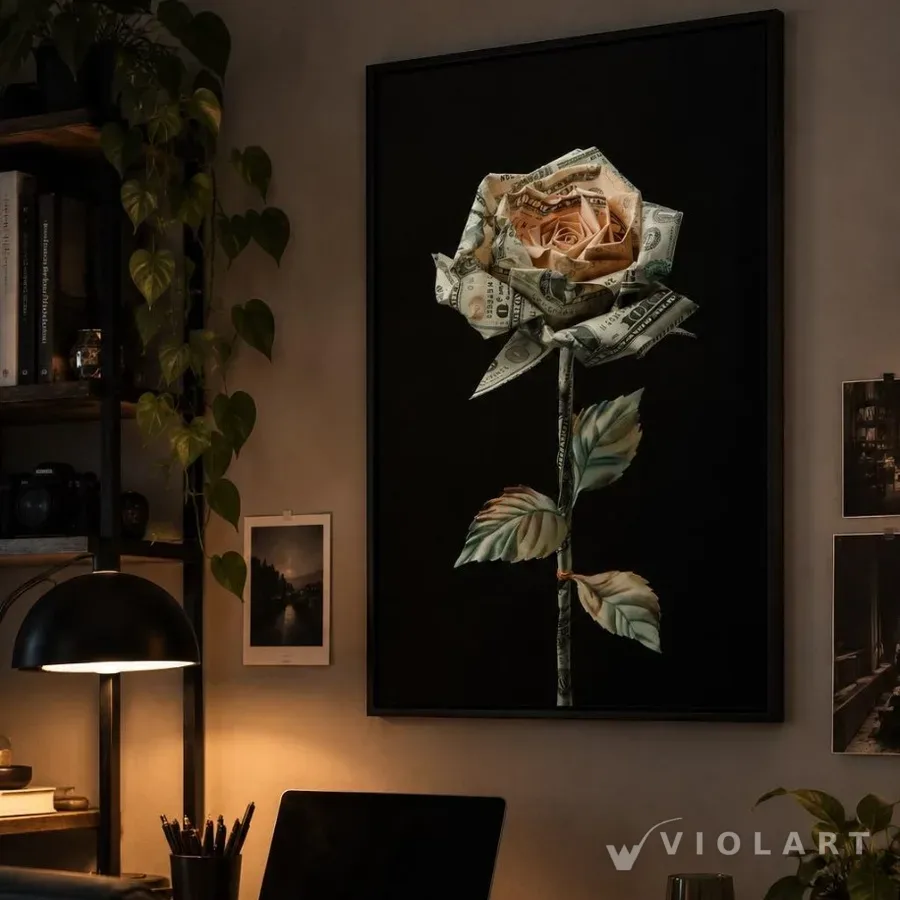 Rosemoney tablosu salon duvarında, siyah çerçeveli