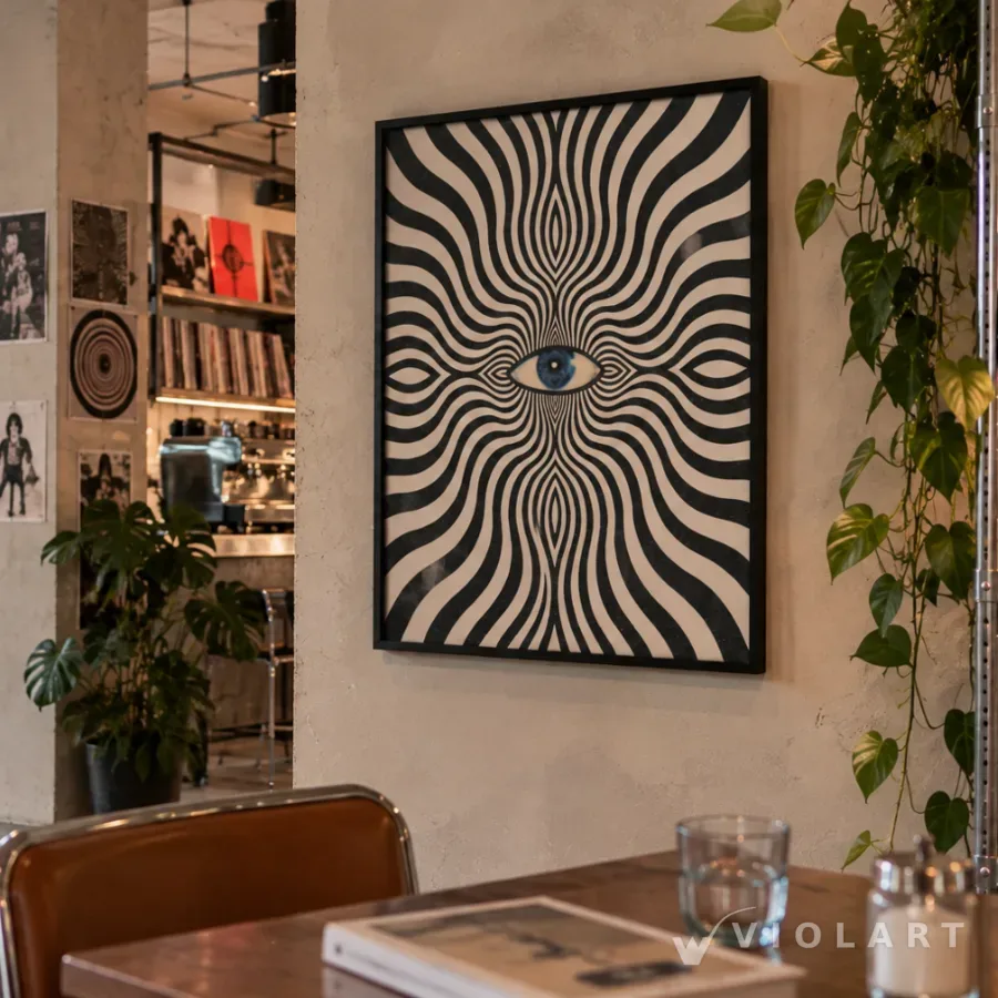 Hypnotica II tablosu salon duvarında, siyah çerçeveli