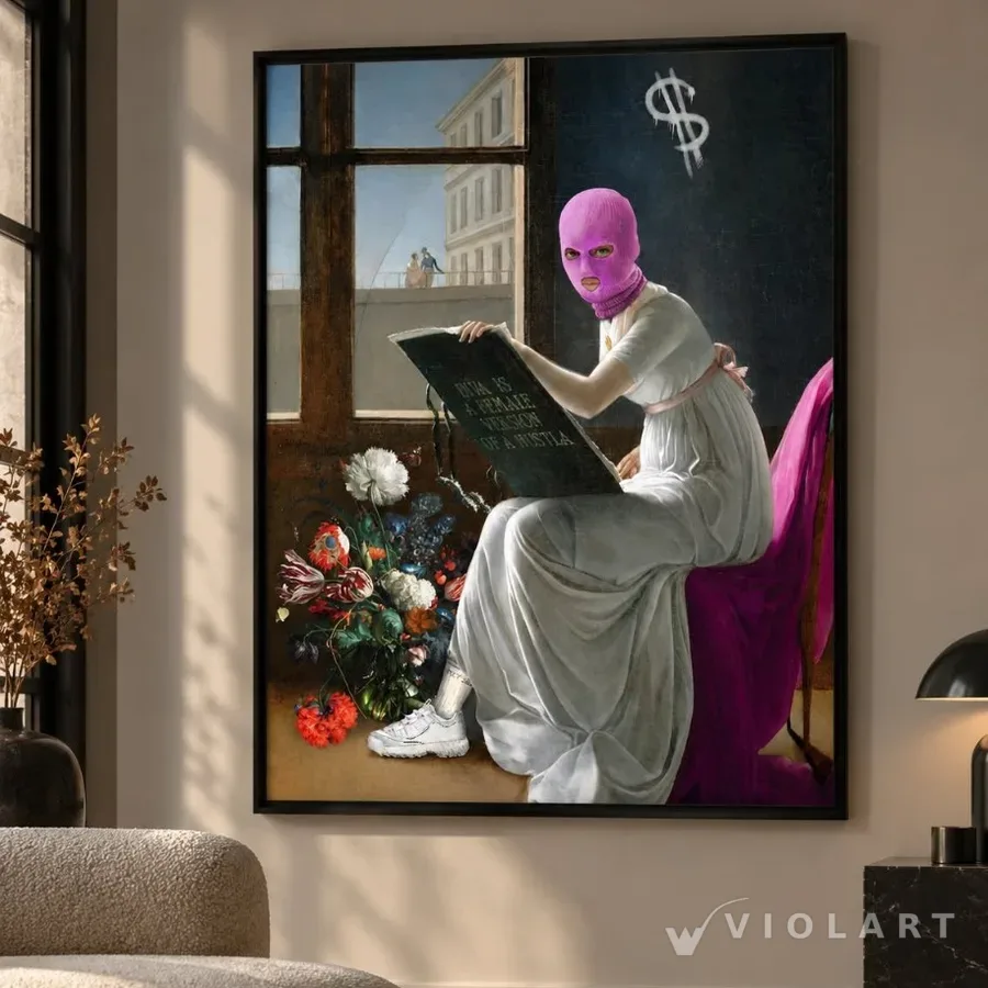 Modern İroni tablosu salon duvarında, siyah çerçeveli