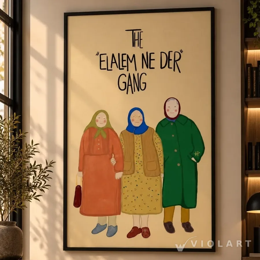 The Elalem Ne Der Gang tablosu salon duvarında, siyah çerçeveli