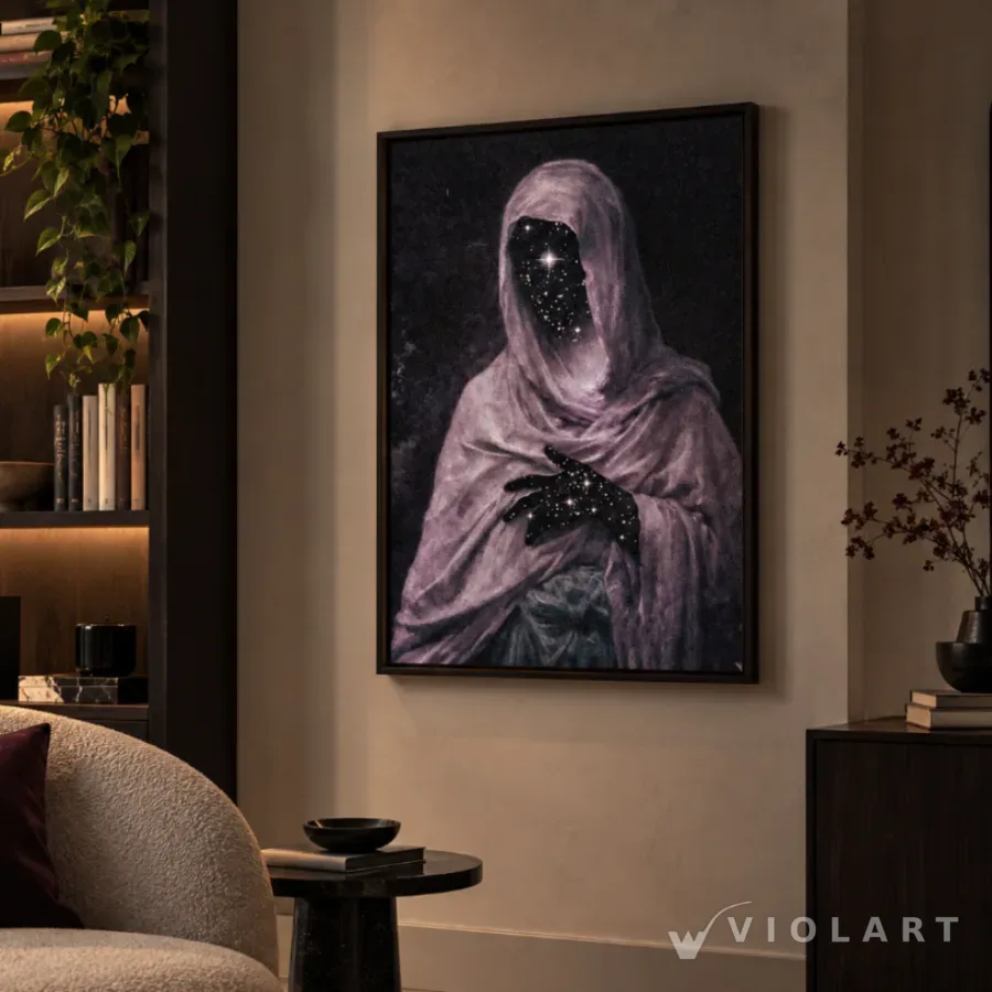 Stardust tablosu salon duvarında, siyah çerçeveli