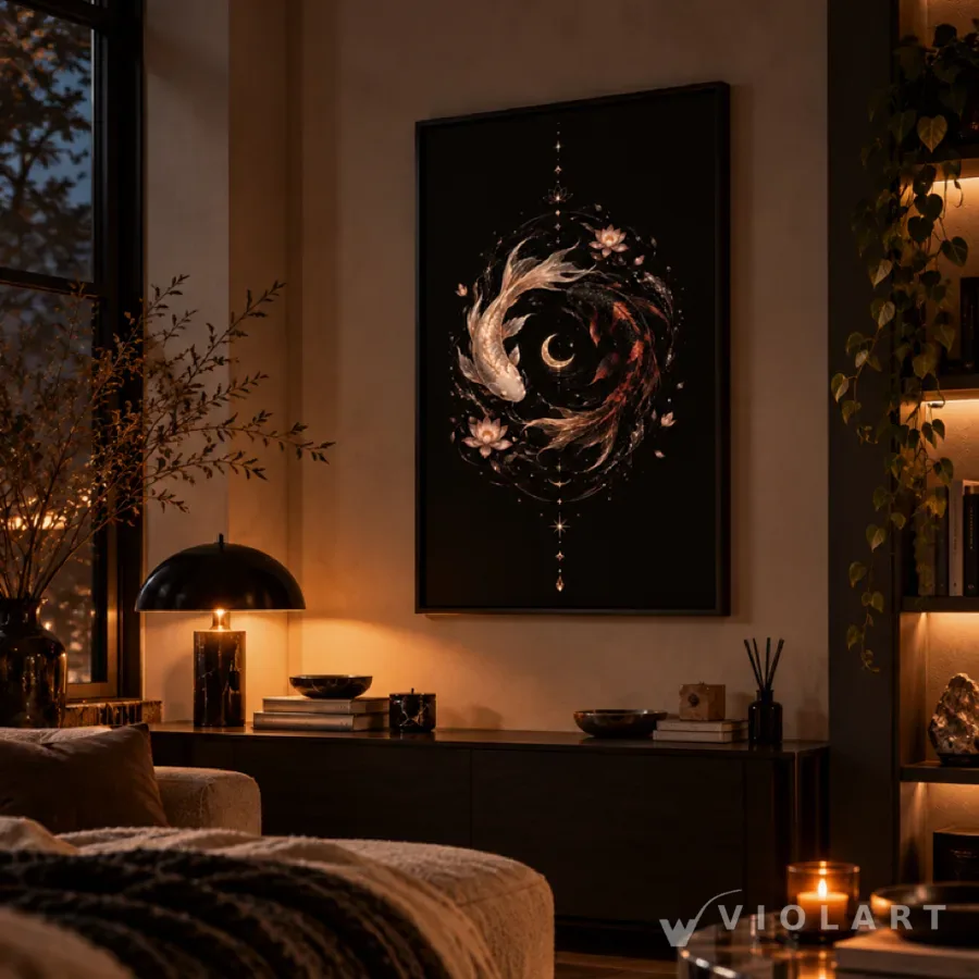 Döngü tablosu salon duvarında, siyah çerçeveli