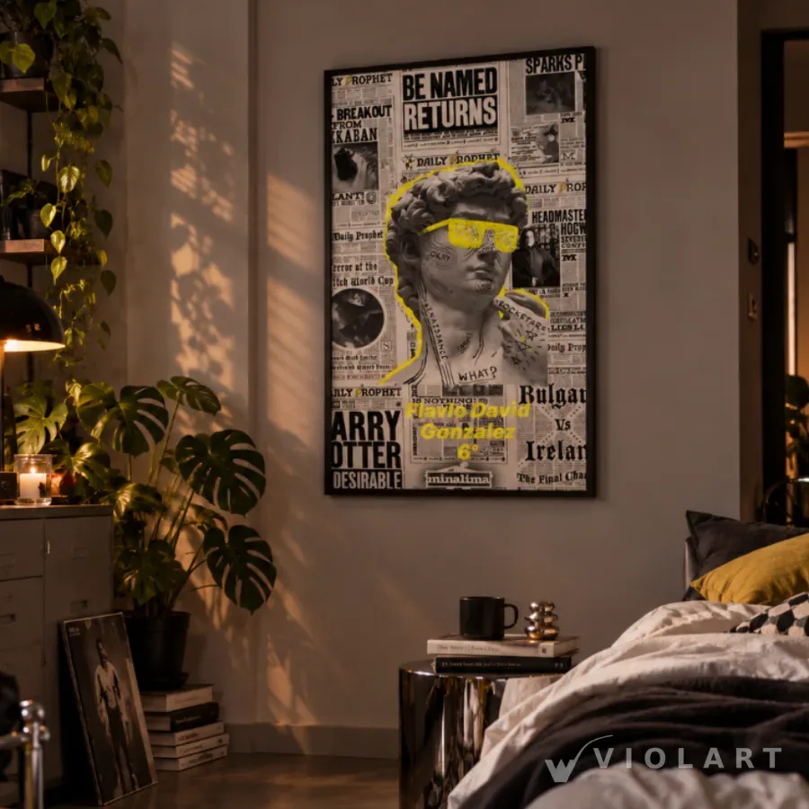 Unfiltered tablosu salon duvarında, siyah çerçeveli